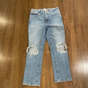 Good American Light Blue Distressed Straight Leg Jeans